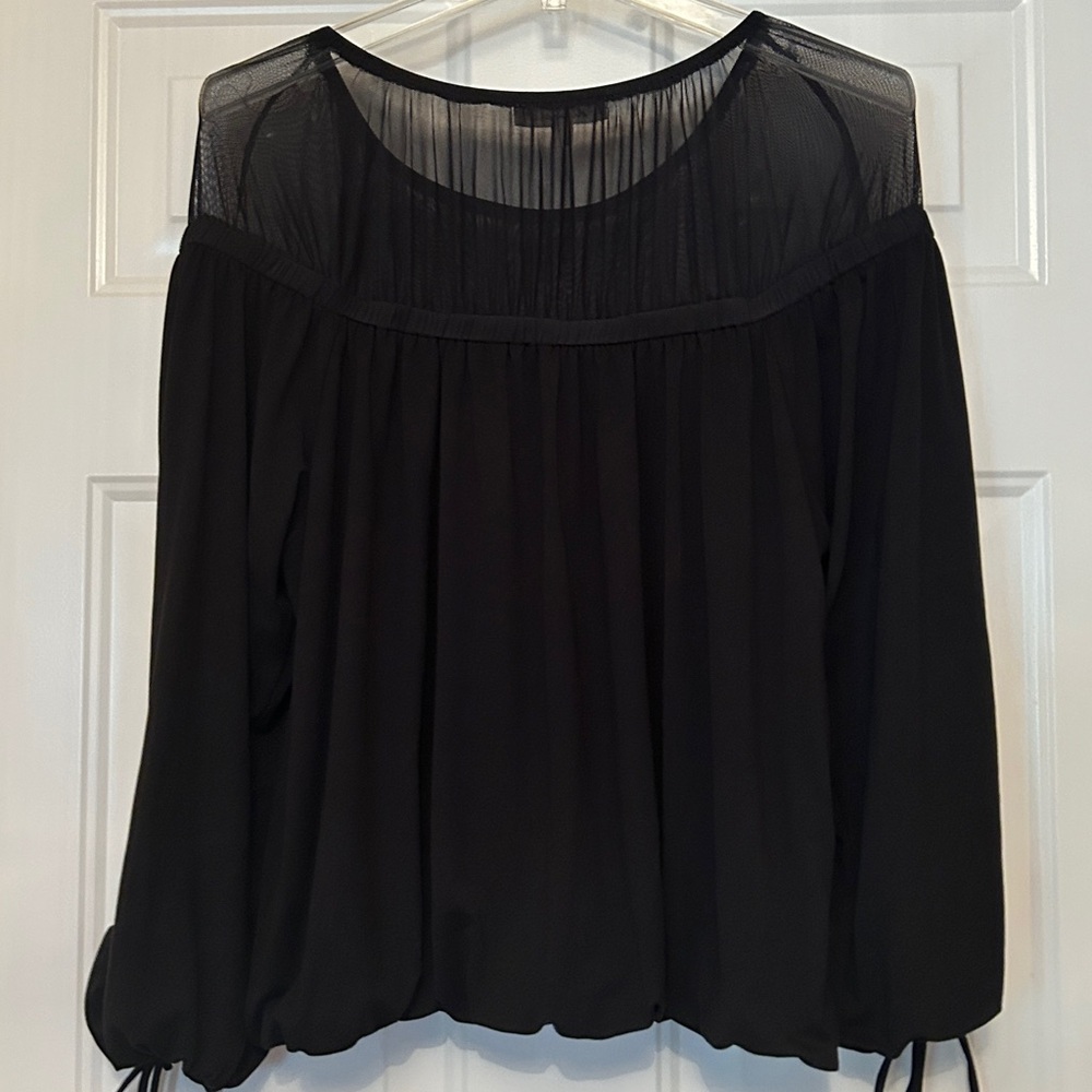 Oli & Hali Sheer Women’s Long Sleeve Pleated Top M Black Career Date Night Out